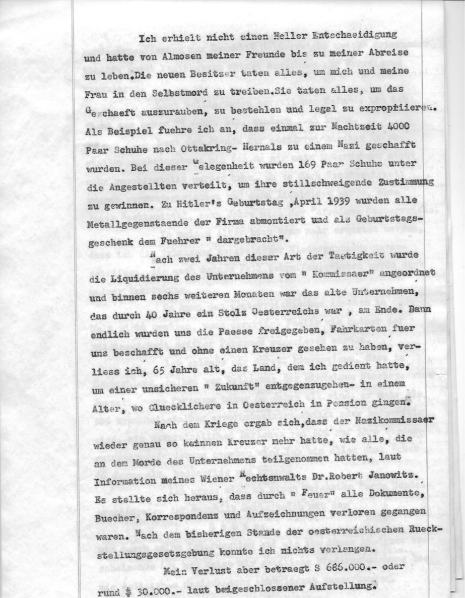 Sigmund Lichtenthal – Letter to President of Austria – Approx. 1954